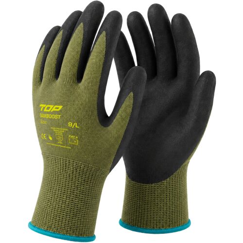 Védőkesztyű TOP BAMBOOST bambusz + nylon + spandex, nitril hab mártással, zöld, M (3 pár) 168174565 - Védőfelszerelés