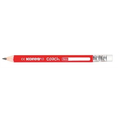 KORES Coach jumbo HB háromszögletű grafitceruza radírral piros színben, ideális óvodásoknak és kisiskolásoknak, könnyen hegyezhető. - Grafitceruza