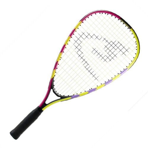 Speedminton Junior 0tő r0zsasz0n, s0rga 0s lila sz0nekben 6-12 0ves gyerekeknek, k0nny0 alum0nium v0zzal, feh0r h0tt0ren. - Tollasütő, labda és felszerelés