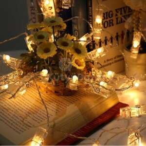 Luminițe cu cleme pentru fotografii, albe, 1,5 metri, alimentate prin USB, cu 10 cleme, pentru decorarea casei, decorarea petrecerilor, decorarea nunților, decorarea zilelor de naștere, decorarea Crăciunului - Nonbrand Ghirlande luminoase