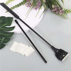 Aquarien-Algenkratzer, schwarz, langer Griff, mit 4 Ersatzklingen, zum Reinigen von Algen vom Glas von Aquarien - Viehzucht