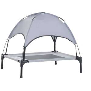 Grauer erhöhter Hundebett mit Baldachin, Outdoor-Hundebett mit Schatten, erhöhtes Hundebett mit Sonnenschutz - Schlafplatz für Hunde