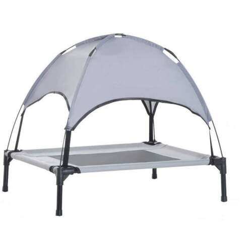 Grauer erhöhter Hundebett mit Baldachin, Outdoor-Hundebett mit Schatten, erhöhtes Hundebett mit Sonnenschutz