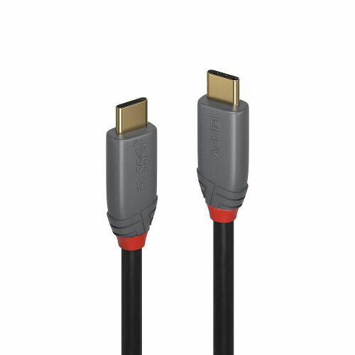 Lindy USB 3.2 C típusú kábel, 1,5 m, 5A PD, Anthra Line, aranyozott csatlakozók, fekete és szürke kábel - USB kábel