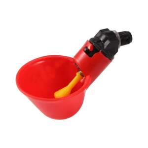 Red plastic chicken waterer with yellow valve - Pig