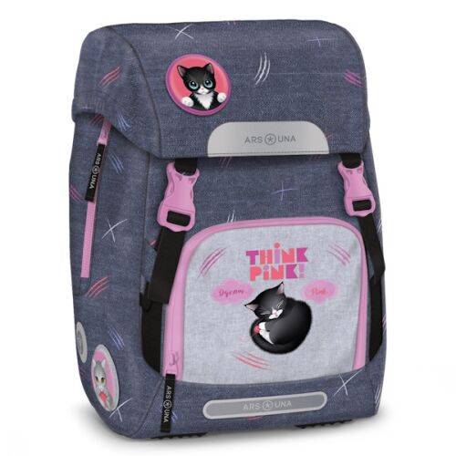 Ars Una Easy-Pack anatómiai iskolatáska Think Pink Dream mintával, aranyos fekete-fehér cicákkal és rózsaszín részletekkel, ergonomikus iskolatáska lányoknak - Iskolatáska