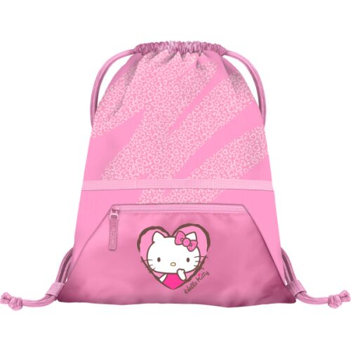 Baagl Hello Kitty Sweet Leopard tornazsák lányoknak, rózsaszín zsinóros sporttáska Hello Kitty mintával és szívecskés mintázattal, poliészter anyagból iskolai tornaórára vagy sporttevékenységekhez - Tornazsák