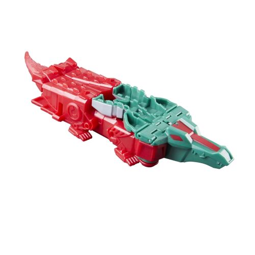 Transformers Earthspark Skullcruncher 6cm játék krokodil módban, 3/4-es szögből, piros és zöld - Mesehős figura