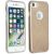Előlnézeti és hátulnézeti kép egy Apple iPhone-ról (valószínűleg egy régebbi modell illusztrációként használva) arany csillogó Forcell Shining szilikon tokban, hasonlóan az Apple iPhone 15 Pro Max tokhoz.