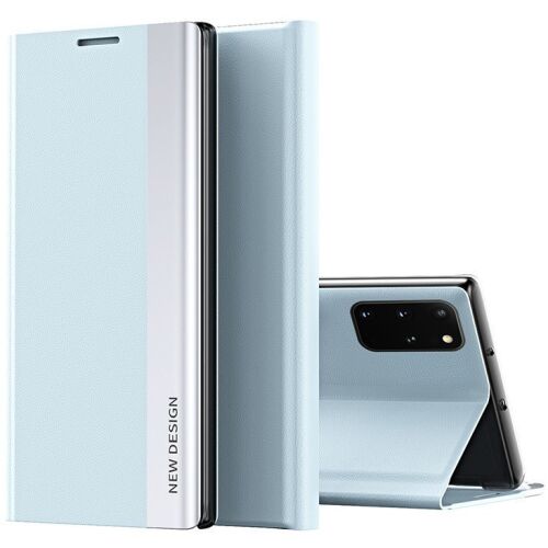 Samsung Galaxy S23 Plus SM-S916 Wooze Silver Line világoskék oldalra nyíló tok állvány funkcióval, elölnézet és hátulnézet - Wooze