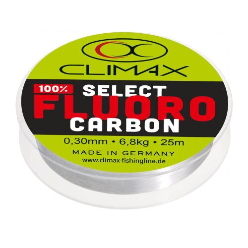 CLIMAX SELECT FLUOROCARBON horgászzsinór 0.22mm 3.9kg 25m tekercs, Németországban készült, nagy teljesítményű horgász előke, átlátszó és erős különböző horgászati körülményekhez - Fluorocarbon zsinór