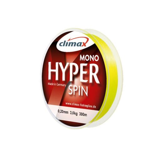 CLIMAX HYPER SPINNING FLUO YELLOW monofil zsinór, 150m, 0.22mm átmérőjű, átlátszó tekercsen, fehér háttéren elszigetelve - Monofil zsinór