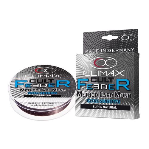 CLIMAX CULT FEEDER METHOD CARP MONO horgászzsinór 300m 0.25mm sötétbarna színben, csomagolással, Németországban készült, extra érzékeny és szuper természetes pontyhorgászathoz - Monofil zsinór