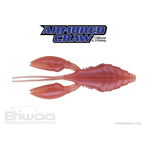 BIWAA ARMORED CRAW 4 hüvelykes 10cm Nightcrawler puha plasztik horgászcsali, piros rákutánzat sügér horgászathoz, flippelős és pitch-elő csali fehér háttérrel - Műcsali