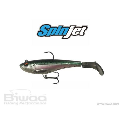 BIWAA SPINJET 5 hüvelykes 13cm 30gr 49 Rainbow gumihal horgászcsali horgokkal, ferde nézet fehér háttéren - Gumicsali és twister