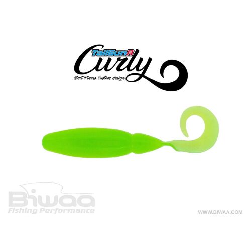 BIWAA TAILGUNR CURLY 2.5" 6.3cm gumihal Limetreuse színben, göndör farokkal, ragadozóhalak horgászatához - Gumicsali és twister