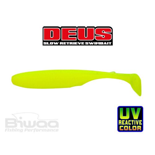 BIWAA DEUS 3 hüvelykes 7.5cm 013 Lemon puha műcsali, UV-reaktív színű, ideális ragadozóhal-horgászathoz - Műcsali