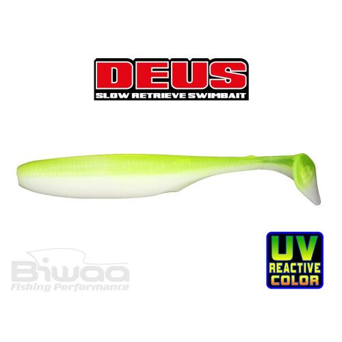 BIWAA DEUS 3 hüvelykes 7,5 cm-es lassú bevontatású swimbait citromfehér UV-aktív színben, horgászcsali ragadozó halaknak - Műcsali