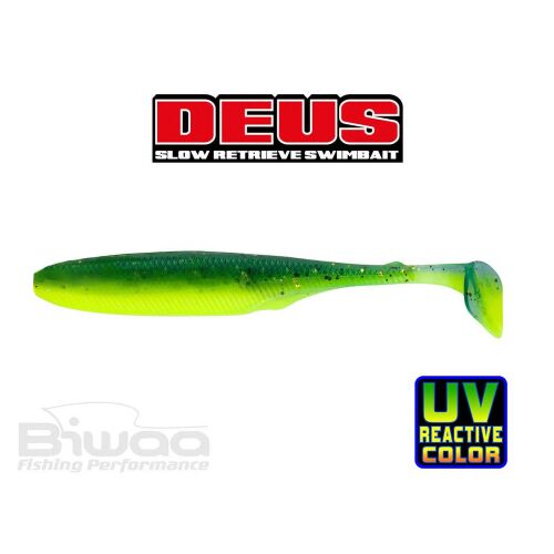 BIWAA DEUS 3 hüvelykes 7,5 cm-es lassú vontatású swimbait chartreuse sügér színben UV reaktív színnel, puha horgászcsali - Gumicsali és twister