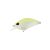DUO REALIS CRANK 55SR KABUKI Ghost Chart horgászcsali hátsó nézete, világos sárga testtel és piros szemekkel fehér háttéren