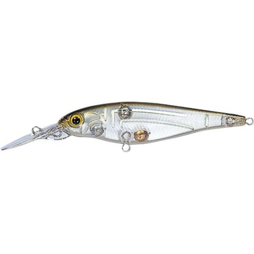 EVERGREEN SUPER SLEDGE 6.0cm 5gr #309 FLICKER MATT SILVER horgászcsali, átlátszó test belső súlyokkal, 3/4 nézet fehér háttéren - Műcsali
