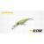 EVERGREEN SUPER SLEDGE 6.0cm 5gr #309 FLICKER MATT SILVER horgászcsali, chartreuse hátú, rácsos háttéren Inspire Custom Lures logóval