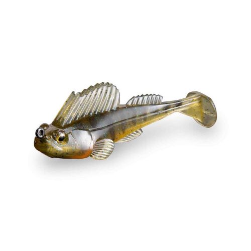 MEGABASS DARK SLEEPER 3 colos 3/8 unciás gumihal valósághű géb-szerű jellemzőkkel, szögletes nézet fehér háttéren - Gumicsali és twister
