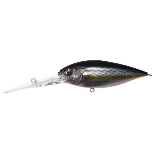 Megabass Deep-Six 80mm 24.5gr JUKUCHO SHAD horgászcsali, sötét hát ezüst oldalakkal, fehér terelőnyelv, elölnézet fehér háttér előtt - Wobbler