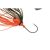 Közeli felvétel egy RAID LEVEL SPIN PINO SINGLE WILLOW pergető horgászcsali horogjáról és narancs-fekete szoknyájáról fehér háttéren, kiemelve a hatékony horgászathoz tervezett kialakítását