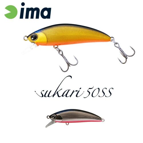 IMA SUKARI 50SS 50mm 5gr 106 Silver Back horgász wobbler csali, kétszínű arany és ezüst műcsali hármas horoggal fehér háttéren - Wobbler