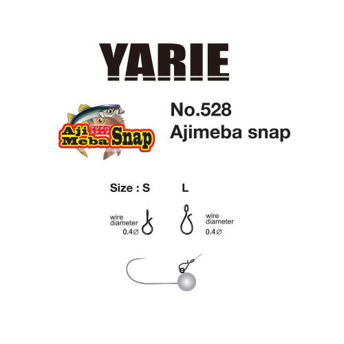 YARIE No.528 Ajimeba Fast Snap L horgász forgó, S és L méretben, 0.40 huzalátmérővel, egy horgász jig fej horog is látható - Horgász forgó és kapocs
