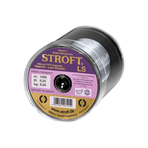 Stroft LS monofil horgászzsinór, 1000m, 0,25mm átmérő, 6,5kg szakítószilárdság, alacsony nyúlású, világosszürke áttetsző, orsón - Horgászzsinór