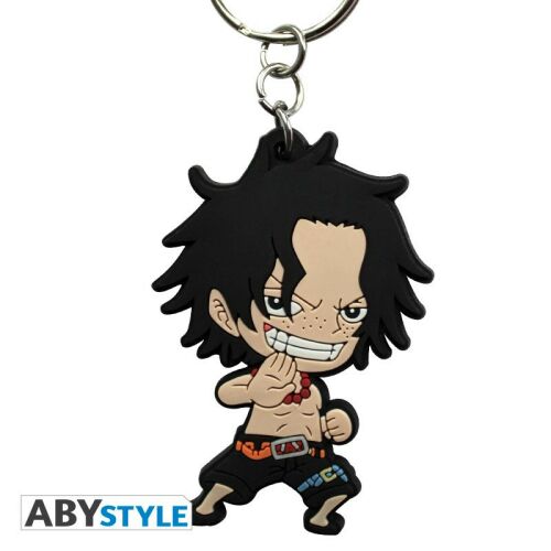 ABYstyle One Piece PVC kulcstartó Portgas D. Ace chibi stílusú karakterrel, fém gyűrűvel, fehér háttéren - Kulcstartó