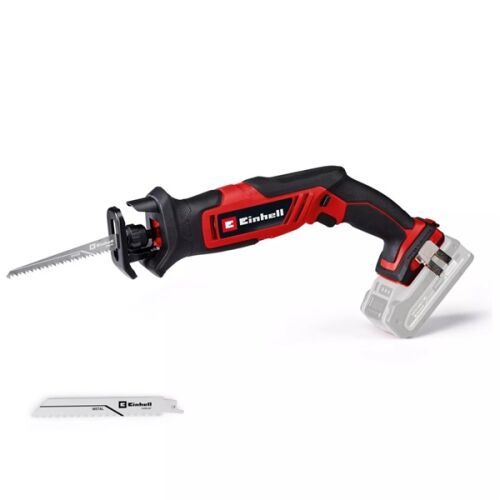 Einhell TE-AP 18/13 Li - Solo akkumulátoros univerzális vágógép fa és fém fűrészlappal, akku és töltő nélkül, döntött nézet fehér háttéren - Kézi szerszám