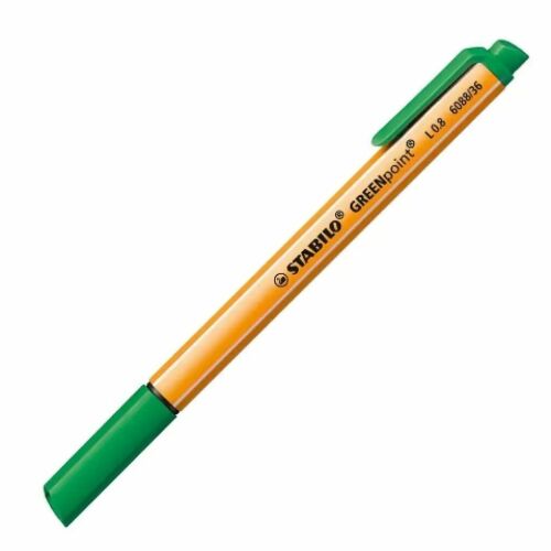 Stabilo GREENpoint 0.8mm-es zöld rostirón újrahasznosított műanyagból, ferde nézet fehér háttéren - Rostirón és tűfilc