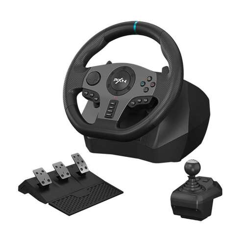 PXN-V9 Gaming Steering Wheel with Pedals and Gear Shifter, Black