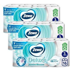Zewa Deluxe Jasmine Blossom 3-lagiges Toilettenpapier, 3 Packungen mit 16 Rollen - Papierprodukte für den Haushalt