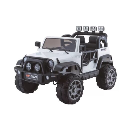Fehér Jeep HP012 elektromos kisautó gyerekeknek első és felső lámpákkal, szögletes nézet - Elektromos gyerekjármű