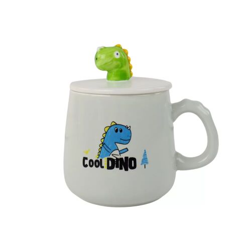Dinoszaurusz kék kerámia bögre zöld dinoszaurusz tetővel és 'Cool DINO' felirattal, 350ml - Tálalás