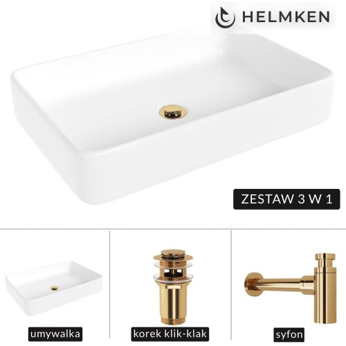 Helmken 84261000 Pultra építhető mosdó (61,5x41) fehér + arany szifon + arany Click-Clack dugó