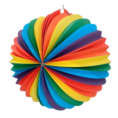 Szivárvány színű papír gömb lampion, 25 cm átmérőjű, parti dekorációhoz, élénk színekben - Party dekoráció
