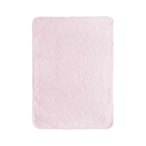 Lorelli Dombornyomott polár takaró 80x110cm Pink, kiterítve, puha textúrával és dombornyomott felhőmintával - Babatakaró
