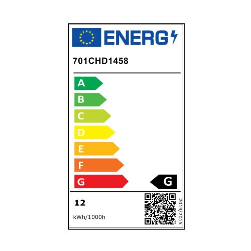 Energia címke az Opviq Csillár Barna 2807-1A-04 termékhez, G energiahatékonysági osztállyal és 12 kWh/1000h fogyasztással. - Opviq