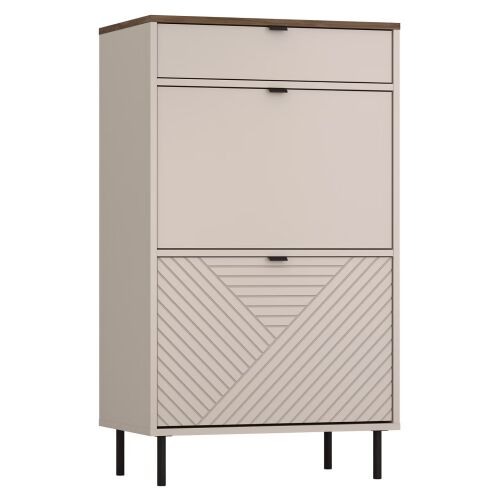 EYCO 2D1S komód, kasmír és castello tölgy színben, modern design dekoratív texturált panellel, zárt nézet - Komód
