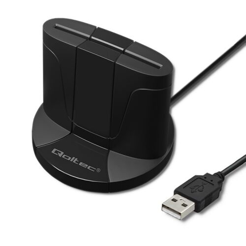 Qoltec SCR 0632 intelligens ID kártyaolvasó USB csatlakozással, ferde nézet fehér háttéren - Kártyaolvasó