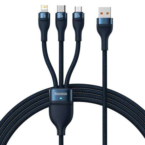 Kabel USB 3 w 1 Baseus Flash Series, USB-C + micro USB + Lightning, 100W, 1,2m, niebieski 45092972