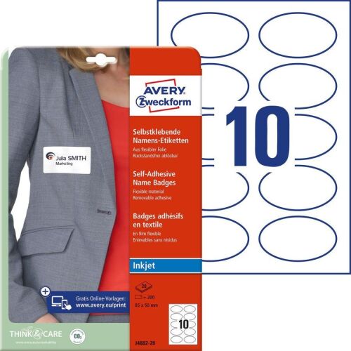 Avery-Zweckform J4882-20 Névtábla Kennzeichnungsetiketten (Sz x Ma) 85 mm x 50 mm 200 db