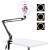Puluz PKT3090B LED ring light with adjustable arm stand and phone holder, showing different light color options
