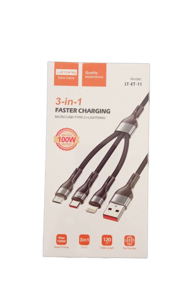 3in1 adatkábel, Micro USB / Type-C / iPhone 8pin, Super Charge, 1...