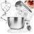 Esperanza EKM024 Cooking Assistant 800W stand mixer with stainless steel bowl, white and grey, with cake and strawberries